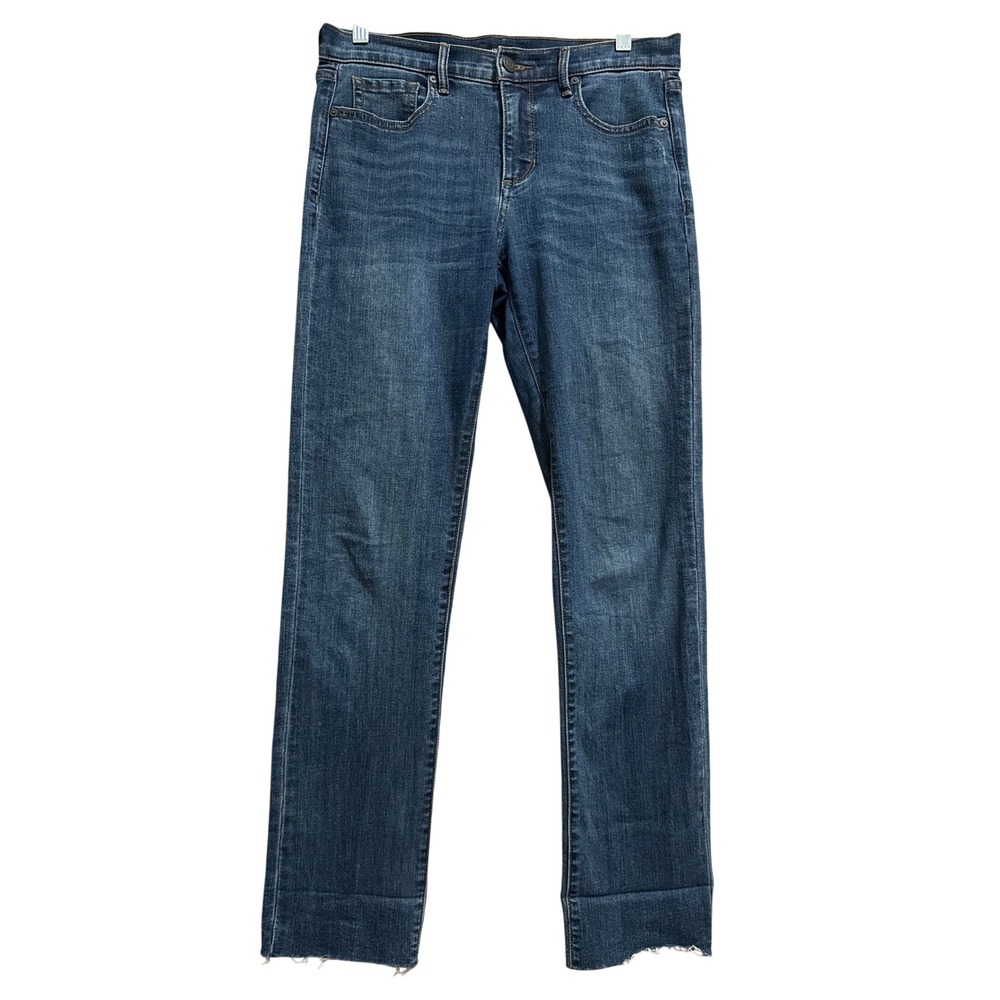 Banana Republic Girlfriend Stretch Jeans 27 Medium Wash Raw Hem Mid Rise Denim